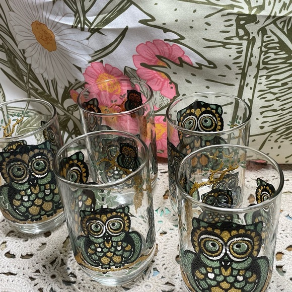 Vintage Libbey Owl/Juice/Tea Glasses/Retro Stain Glass - Picture 2 of 5